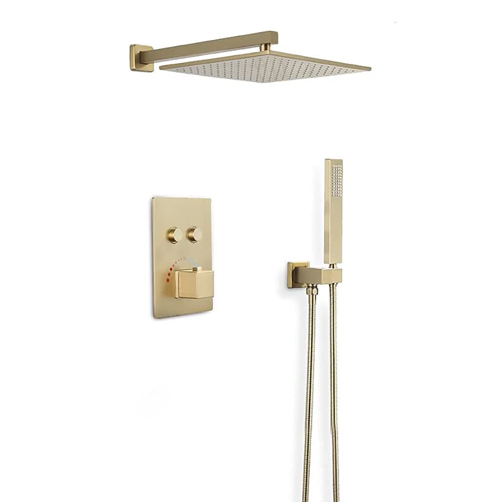 Ensemble de douche thermostatique encastré en laiton doré brossé chic