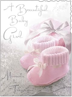 Jonny Javelin New Baby Girl Card (JJ-V085) - Baby Pink Knitted Boots