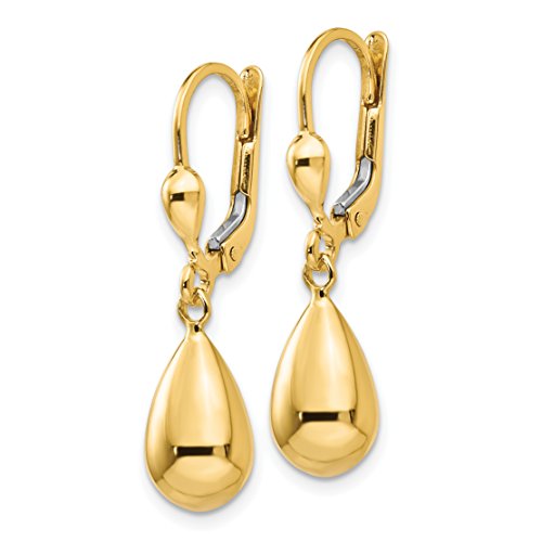Polished Fancy Teardrop Dangle Leverback Earrings in Real 14k Gold2