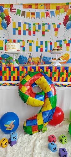 Image of 32 Inch Building Block Number 40 Balloons birthday Block Themed Large Big Helium Foil Mylar Balloon for Girls Boys Birthday Party Decoration Supplies