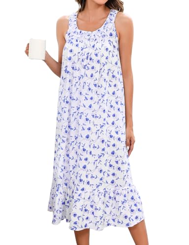 Image of MZROCR Cotton Nightgowns for Women Soft Sleeveless Night Gown for Adult Women Ruffle Sleepwear