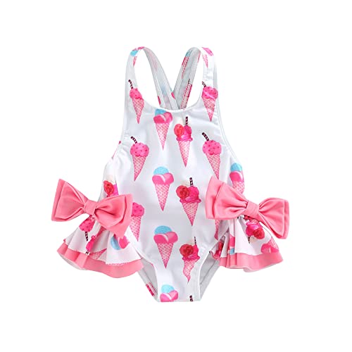 Image of Toddler Kids Girl One Piece Swimsuit Floral Sleeveless Backless Swimwear Bowknot Ruffled Bathing Suit Beachwear
