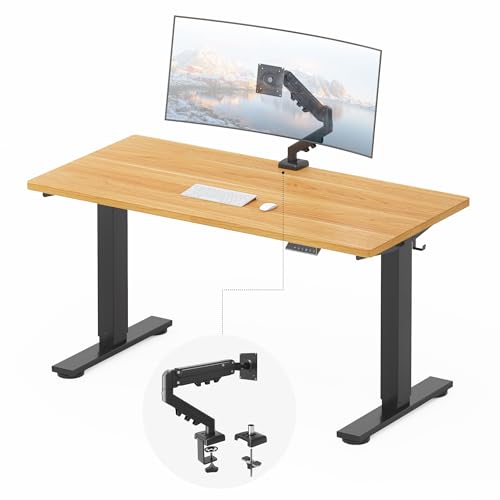 Image of FLEXISPOT EN2 55''x28'' Standing Desk with Monitor Mount Bundle, 1 inch Thick One-Piece Desktop, Fully Adjustable Single Monitor Arm with Cable Management, Bundle for Home Office, Gaming & Study, Maple