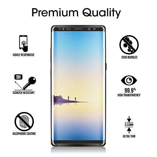 amFilm Galaxy Note 8 Screen Protector Glass, Full Cover (3D Curved) Tempered Glass Screen Protector with Dot Matrix for Samsung Galaxy Note 8 (Black)