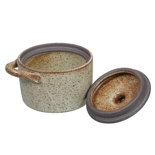 EXAOMBLE 製蓋付き蒸し?? キッチン食器 伝統的粗陶素材 耐熱保温 水浴調理対応 茶碗蒸しやスープ調理に 小容量人用鍋