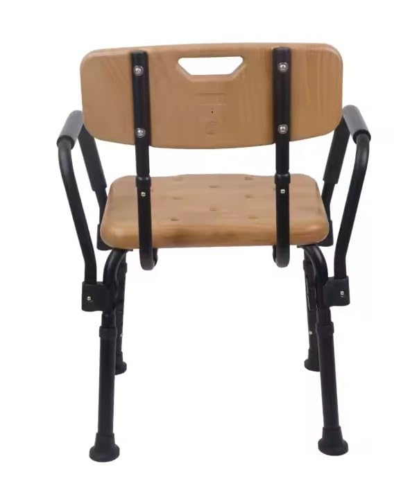 Plus SANTÉ - Sedia da doccia LACANAU effetto legno | Piedini a ventosa antiscivolo, altezza regolabile 6 posizioni, schienale e braccioli Comfort, materiale impermeabile | 54 x 45 cm | 3,8 kg | 100 kg