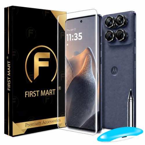 Image of FIRST MART UV Tempered Glass for Motorola Edge 60 Fusion With Black Camera Ring Guard Combo | Crystal Clear Curved Screen Protector, Case-Friendly, Scratch Resistant | Pack of 1