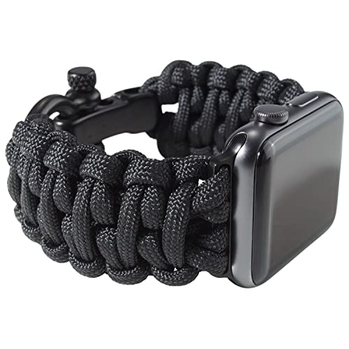 Savior Survival Gear Paracord Watch Band - Compatible with Apple Watch Band 49mm 46mm 45mm 44mm 42mm - iWatch Band Series Ultra 10 9 8 7 6 5 4 3 2 1 SE – Adjustable strap for men (Black, Large)