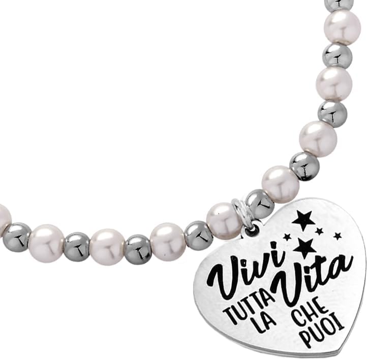 Beloved Bracciale Emozionale Donna In Acciaio Con Frasi E Charms A Cuore - Regolabile - Mod. 19 Argento