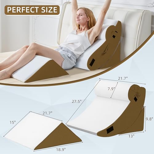 Image of HABUTWAY 4Pcs Orthopedic Wedge Pillow, Bed Pillow for Sleeping, Post Surgery Foam Wedge Pillow for Back Pain Relief, Triangle Adjustable Support Pillow with Machine Washable Cover, Brown