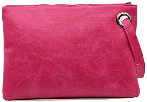 Image of Amaze Women's Oversized Envelope Clutch Purse, Large PU Leather Evening Bag with Wristlet Strap for Wedding & Party