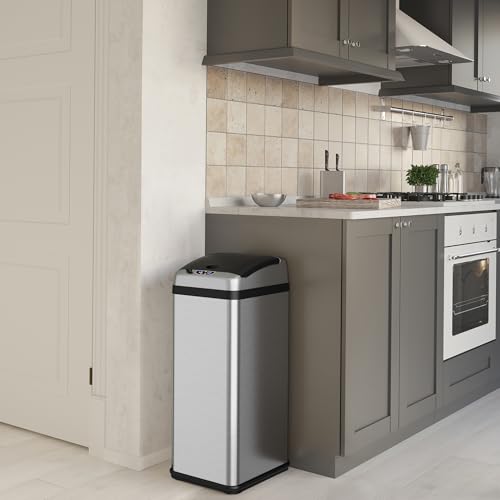 Image of iTouchless 13 Gallon Sensor Kitchen Trash Can with Lid and AC Adapter, Odor Filter, Platinum Limited Edition Garbage Bin Trashcan for Home Office Office Bedroom Living Room Garage Slim Waste Basket
