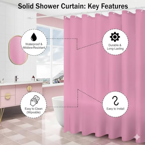 Image of CASA-NEST Waterproof Fabric Shower Curtain, Size 72x78 Inch, Single PC Packing, Hotel Quality Bathroom Curtain (Pink)