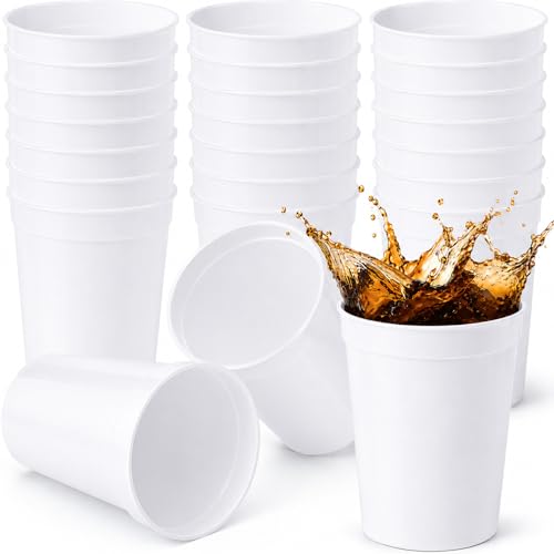 Yungyan 24 Pack 12 oz Reusable Plastic Stadium Party Cups, White
