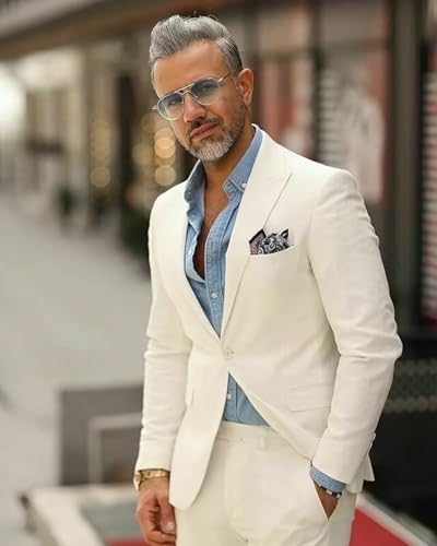 HZUOU Men's Linen Suits 2 Piece Slim Fit Suit Prom Beach Wedding Groomsman Jacket Pants Set Casual Summer Linen Outfit UOU843