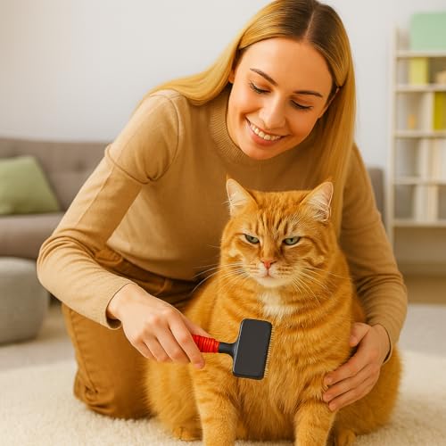 Lammfellbürste für Lammfelle und Schaffelle, Universal-Pflegebürste mit Softgriff, Hundebürste Langhaar, Fellbürste für Haustiere, Hunde Bürste und Katzenbürste Langhaar Kurzhaarbürste, schwarz/rot