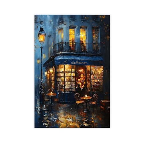 Ebxozp Cozy Parisian Cafe Night City Scene Canvas Poster Wall Art Prints Room Aesthetic Murals Bedroom And Living Decorations Unframe 12x18inch