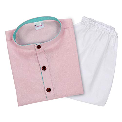 Image of superminis Baby Boys Cotton Solid Ethnic Wear Kurta Pyjama Set With Wooden Button