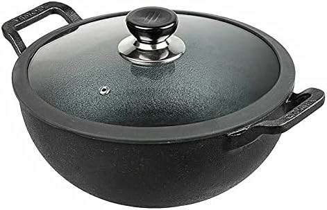 Vinod Non Stick Induction Hob Wok with Lid - Deep Stir Cast Iron Kadai Pan with Lid - 24cm, 3.3 Litre