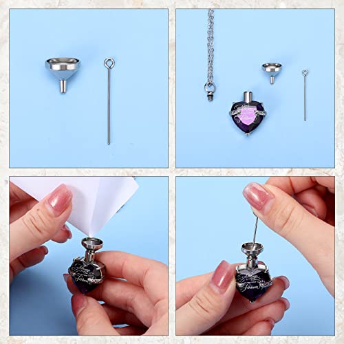 MTLEE 3 Pieces Cremation Urn Necklace for Ashes Vertical Bar Zircon, Heart Crystal Necklace Urn Stainless Steel Waterproof Memorial Pendant4