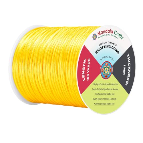 Mandala Crafts 1mm Yellow Rattail Satin Cord for Macrame Chinese Knotting
