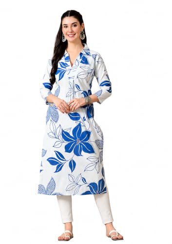 Image of Amazon Brand - Tavasya Women Ethnic Motifs Printed 3 /4th Sleeve Kurta | Straight Fit Shirt Collar Salwar | Everyday Ethnic Wear