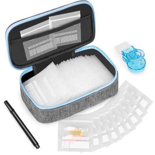 Image of Pill Bags for Travel 120 Pcs, Clear Pill Pouches with Storage Organizer Case, Marker and Pill Remover - Resealable Pill Pockets for Daily and Travel Medication Management