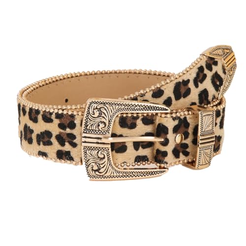 COTIM COYIN Women's Leopard Print Belt, Adjustable Cowboy Belt with Vintage Buckle for Jeans Dresses