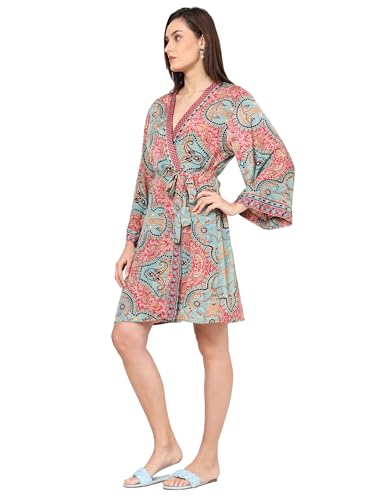 Image of KE KANHA EXPORTS Shrug for Women|Beach Coverup|Boho Beach Wear Dress for Women|Border Print Viscose Cover Up for Travel Holiday Resort Wear|Multicolor|Easily fits S-M-L|Bust 30 to 42 Inches