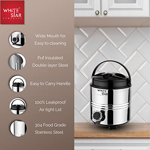 Image of WHITESTAR Stainless Steel Insulated Water Bottle /Jug for Traveling, Office, Kitchen I 3 Liters of Water Storage Container with Airtight Lid and Leak Proof Tap I Unbreakable & Durable