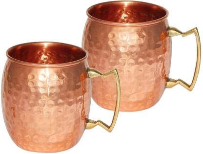 Set of 2 Premium Quality Hammered Copper Plated Tumbler - Copper Tumbler for Water - Better Then Glasses, Safer Than Plastic (Design 12)