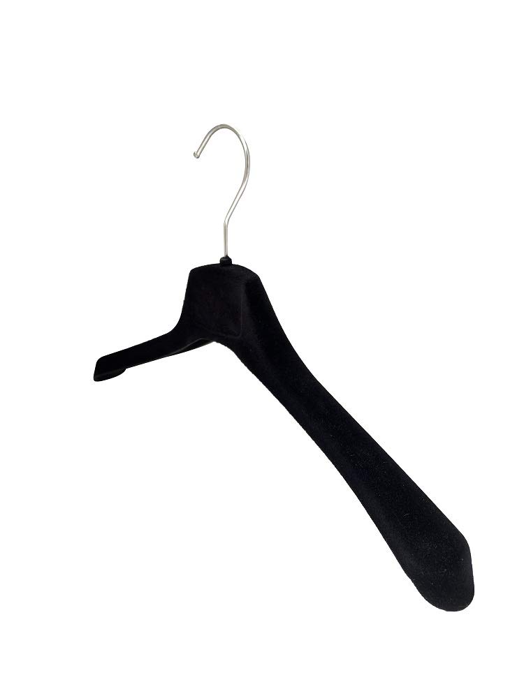 Kiroplast 10 Grucce Appendiabiti Velluto Appendini Antiscivolo Capospalla Cappotti Giacche Camicie Stampelle Floccate 39cm Nero Spalla Larga