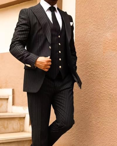 HUUTOE Pinstripe Suit for Men 3 Piece Mens Slim Fit Business Suits Vintage-Gomez Addams Costume with Blazer Vest & Pants2