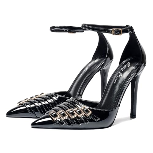 Women's Pointed Toe 4.3-Inch Stiletto Pumps Ankle Buckle Strap for Nightclub Wedding Party Shoes3