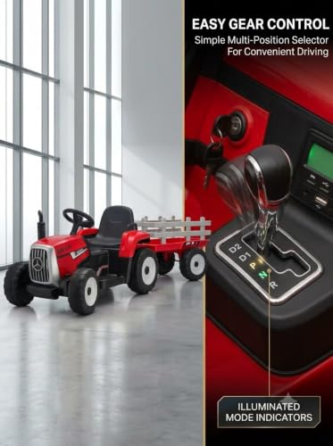 Image of WISHMASTER Kids Electric Ride-On Tractor 12V Battery Operated with Detachable Trailer, Parent Remote Control, Music, USB, LED Lights Toys for Boys & Girls 3-8 Years