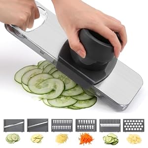 Oderra Gemüsehobel Edelstahl mit 6 Klingen, Mandoline Küchenhobel, Gemüseschneider Manuell für Gurken, Kartoffeln, Zwiebeln, Julienne & Scheiben