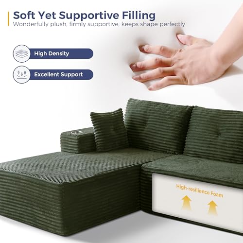 Image of MAXYOYO Modular Sectional Couch with L-Shape Chaise and Loveseat, Modern Boneless Couch for Living Room, Oversized Sofa with Deep Seat, No Assembly Required, Green