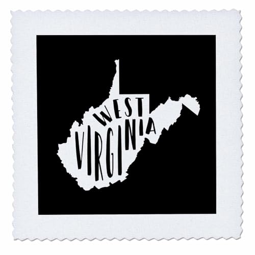 10x10 inch Quilt Square - West Virginia Written Inside The State. Black Background. Stamp City - Typography