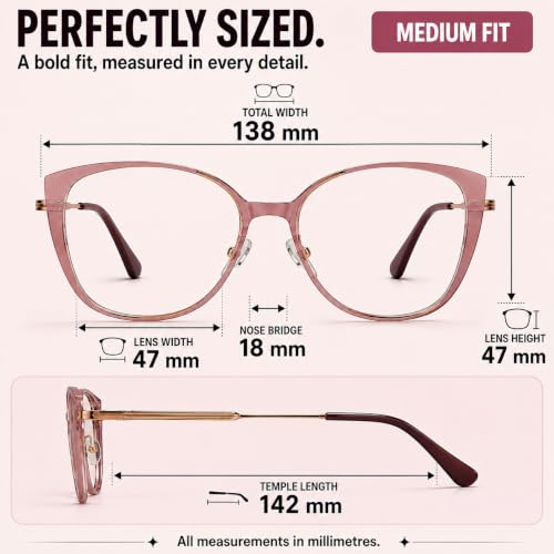 Image of LensKandy | Cat Eye Computer Glasses for Women | Zero Power Blue Light Blocking | 100% UV Protection | Medium size | For Daily works : Laptop, Mobile, Gaming, Office | LKM0002