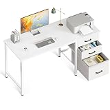 Coleshome Computer Desk with Drawers, 120×48cm Office Desk with Storage, Reversible Small White Desks for Home Office