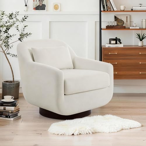 Sillón redondo tapizado beige cómodo miniatura 1
