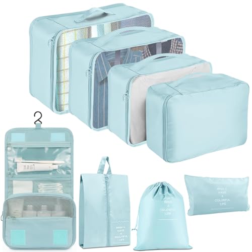 Image of Porslin Suitcase Organizer for Travelling 8-Piece Travel Bag Organiser and Travel Packing Organizers Set with Clothes Organizer Cubes, Toiletry & Shoe Bag, Laundry Pouch, Accessories Bag