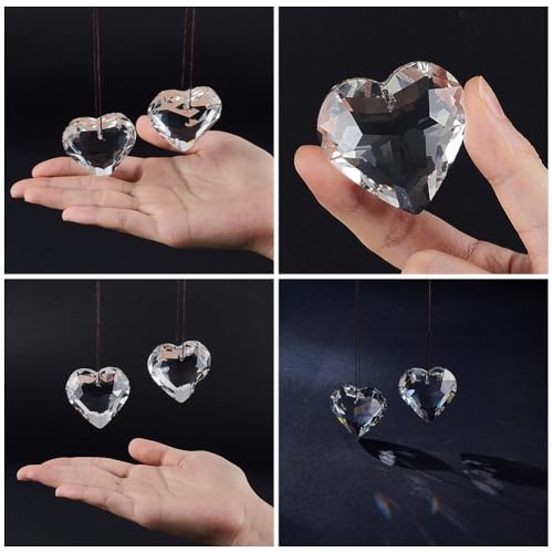 Beebeecraft 2Pcs Crystal Heart Prism Sun Catcher Dangle Hanging 45mm Glass Rainbow Suncatcher Pendant Ornaments for Wall Windows Room Garden Indoor Outdoor Decorations - Image 3