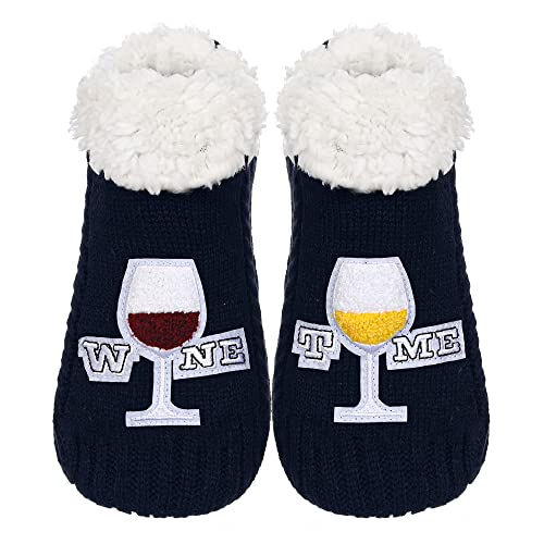 ZYZX Cute Fuzzy Slipper Socks - Winter Warm Funny Non-Slip Knit House Socks With Grips - Fleece-Lined Fluffy Bed Socks for Women - Gifts