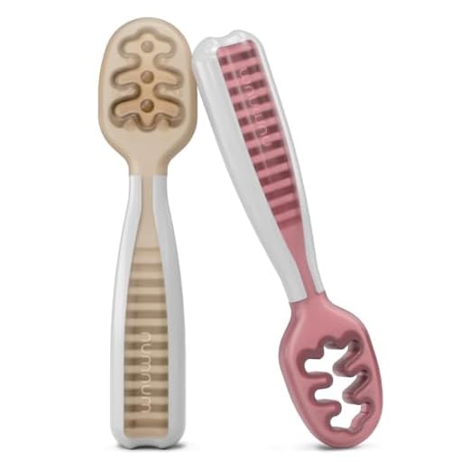 NumNum GOOtensils Cucharas Bebé Aprendizaje - Etapa 1+2 Precucharas de Silicona Bebé 6+ Meses - Autoalimentación BLW Cubiertos Bebé - Baby Led Weaning - Libre de BPA - Pack 2 (Bronceado/Malva)