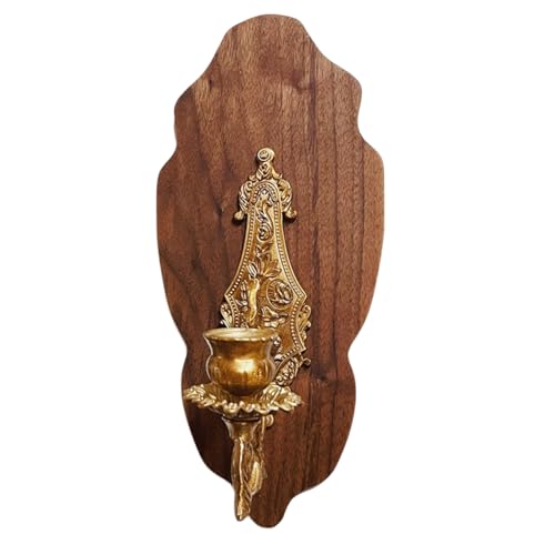 TerkCo Wall Sconces Set of Two for Candle,Brass Wood Gold Candlestick Holder,11 inch Long Wall Mounted Candle Holders, Wall Decor for Living Room,Dining Room, Fireplace (1pc)