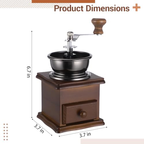 Skdqiee Wood Manual Coffee Grinder, Vintage Style Hand Adjustable Coffee Mill with Ceramic Burr, 3.7 x 3.7 x 6.7 in Iron Handheld Crank Mill Burr for Espresso Drip Home Office Travel - 4