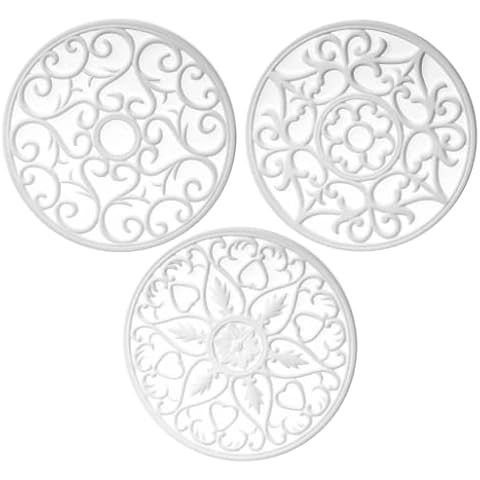 Viwehots Silicone Trivets Mats for Hot Pots and Pans, Multi-Use Intricately Carved Hot Pads and Mats, Flexible Modern Kitchen Table Mat, Heat Resistant Round Big Coaster Set of 3 White Cover