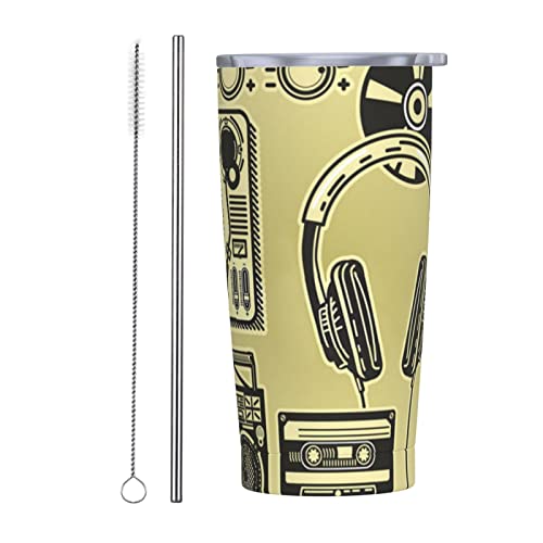 LOUJIN Taza de café de viaje aislada de acero inoxidable de 550 ml, diseño de ardilla con flores de animales, taza de viaje con tapa a prueba de fugas, popote y cepillo para popote, dispositivos