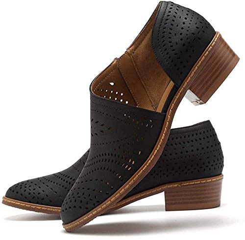 JITUUE Ankle Boots for Women Casual Slip On Loafers Pointed Toe Chunky Block Low Heel Shoes Cut Out Office Dress Comfy Casual Booties